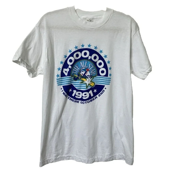 Vintage 1991 Bluejays All Star 4000000  White Crewneck Graphic T-shirt - Picture 1 of 5
